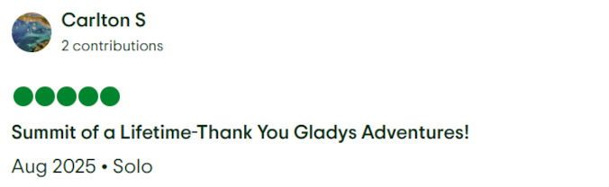 Gladys Adventure Trip Advisor Review