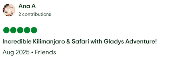 Gladys Adventure Trip Advisor Review