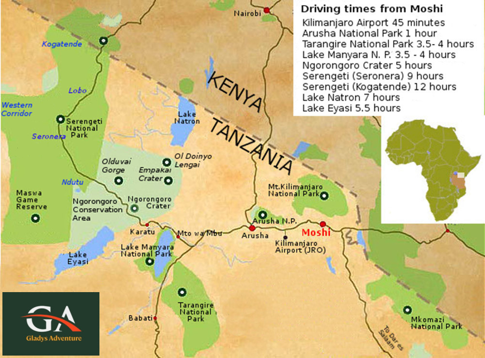 Gladys Adventure Tanzania safari map